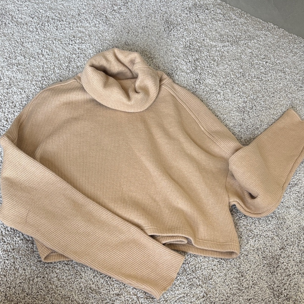Privacy Please Camel Cowl Neck Sweater